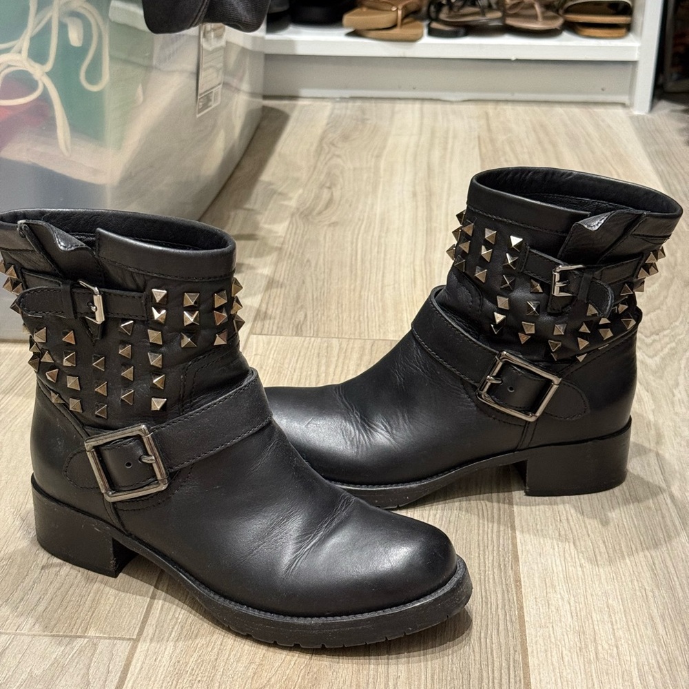 Valentino Garavani Black Studded Moto Boots
